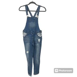 Justice Skinny Cuffed Lace Pocket Distressed Overalls‎ Size 14